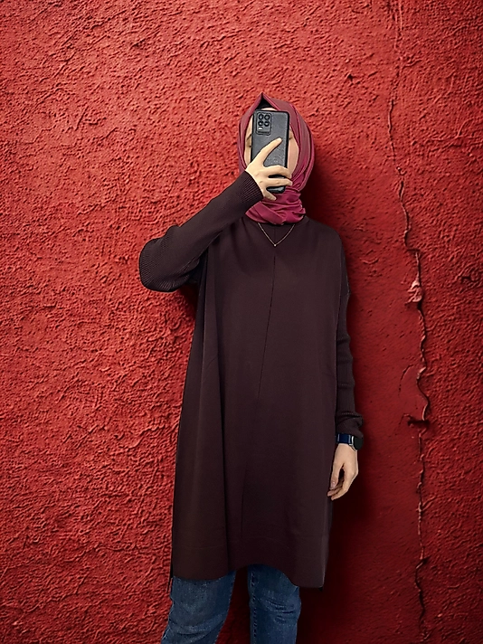 Ortası Dikişli Merserize Dokunuşlu Triko Tunik