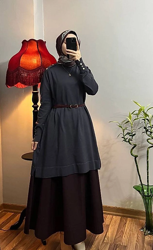 Omzu patlı tunik / Antrasit